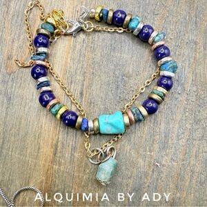 LAYERED CHARMS + Aventurine  + Turquoise gold adjustable bracelet + FOR MOM